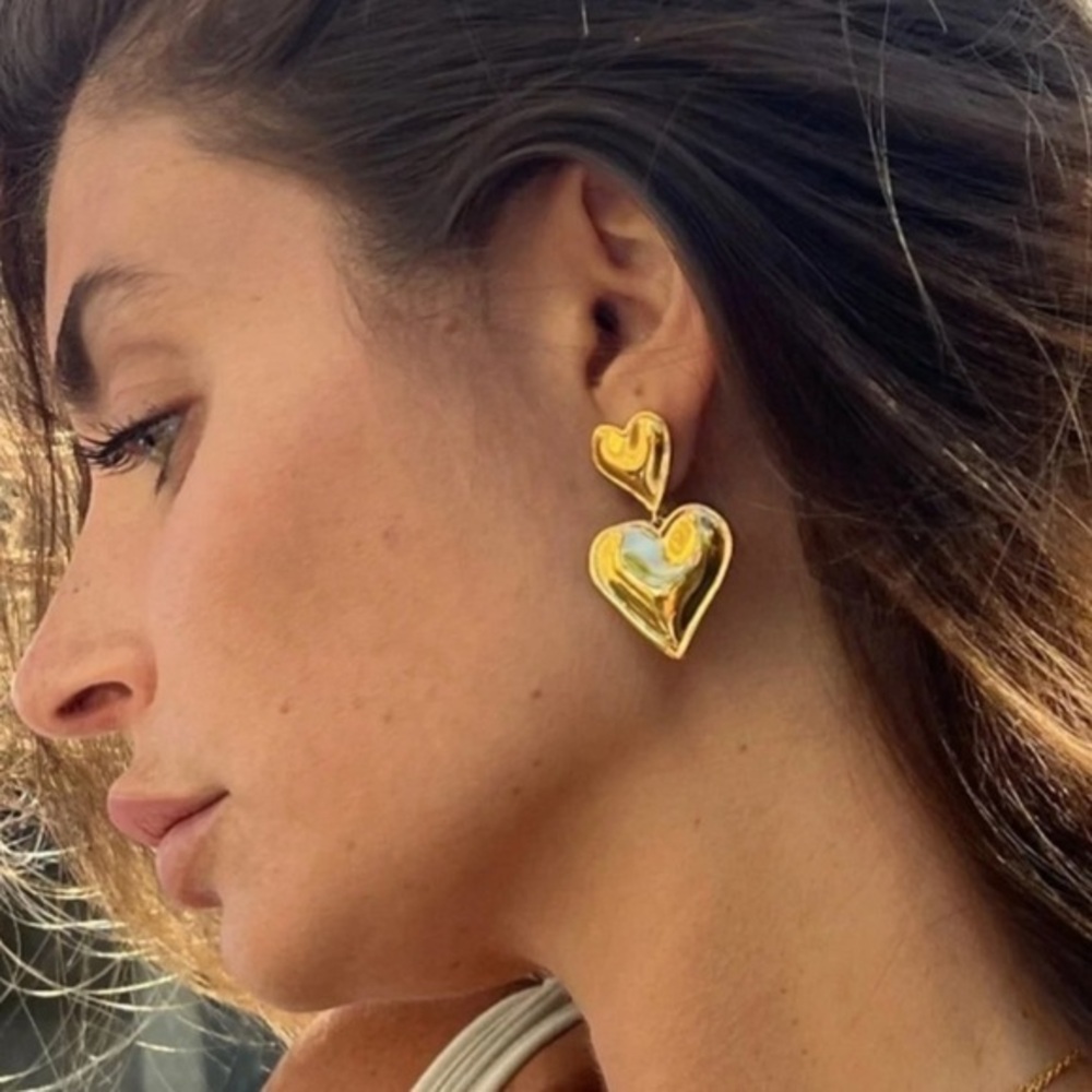Anthro Gold Double Heart Cupid Earrings